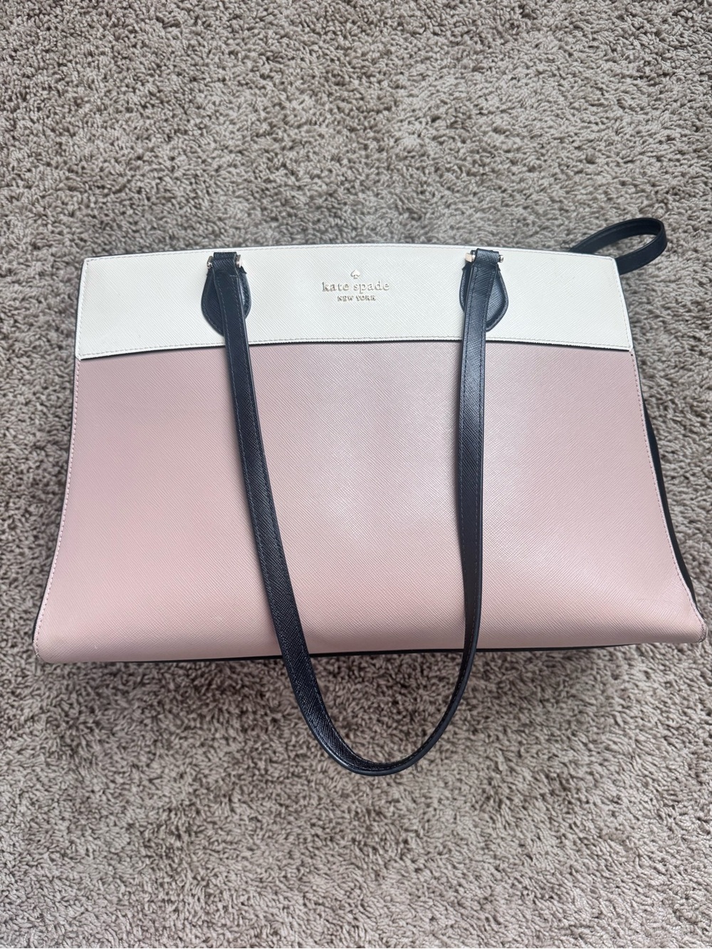 kate spade Pink, White and Black Leather Colorblock Tote